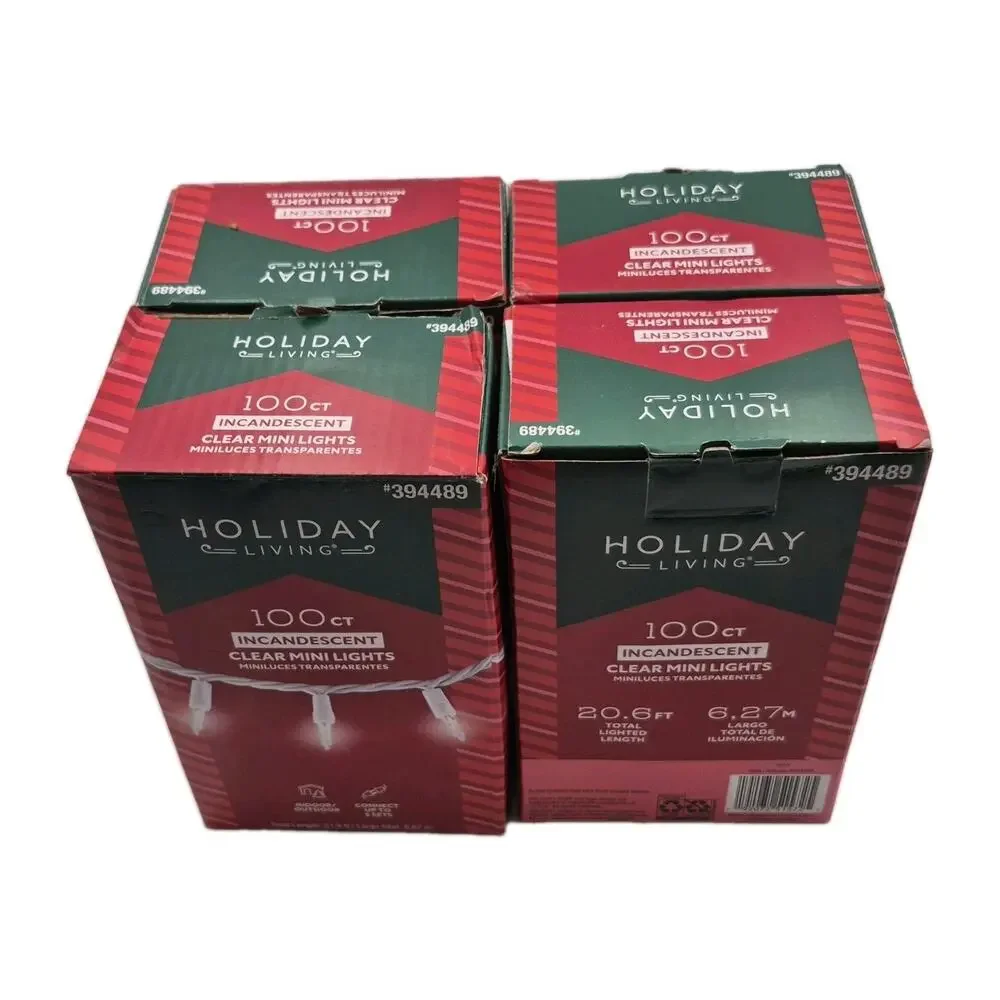 100-Count Incandescent Clear Mini Lights LOT of 4 Boxes NEW Holiday Time